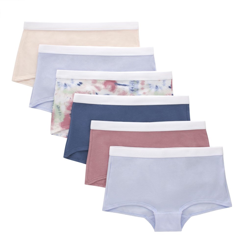 Hanes Girls' Originals Boyshort Underwear, Stretch Cotton Boyshorts, Blush & Assorted, 6-Pack