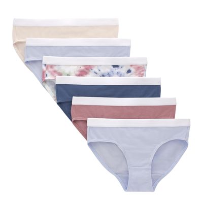 Hanes Girls' Originals Hipster Underwear, Stretch Cotton Hipsters, Tie Dye & Assorted, 6-Pack