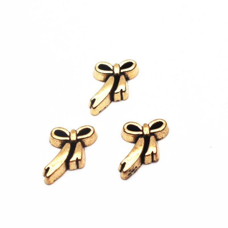 20pcs/lot Metal Bowknot Silver Floating Charms for Living Glass Floating Lockets Women Necklace BraceletJewelry - (Metal Color: Gold-Color/Main Stone Color: Beige)