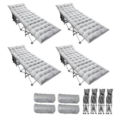 Zento Camping Cot and Mattress Folding Outdoor Travel Bed 4 Pack- Heavy Duty Max Load 450 LBS Premium Quality Cot Bed with Pad for Comfort Sleeping for Travel Home and Anytime Use