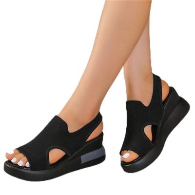 DOIX Soft Comfortable Mesh Knit Sport Sandals for Women Summer Hollow Washable Slingback Ankle Elastic Walking Shoes Casual Breathable Slip on Fish Mouth Sandals,Black,US11/EU42