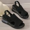 DOIX Soft Comfortable Mesh Knit Sport Sandals for Women Summer Hollow Washable Slingback Ankle Elastic Walking Shoes Casual Breathable Slip on Fish Mouth Sandals,Black,US11/EU42 view 3