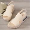 DOIX Soft Comfortable Mesh Knit Sport Sandals for Women Summer Hollow Washable Slingback Ankle Elastic Walking Shoes Casual Breathable Slip on Fish Mouth Sandals,Beige,US8/EU39 view 3