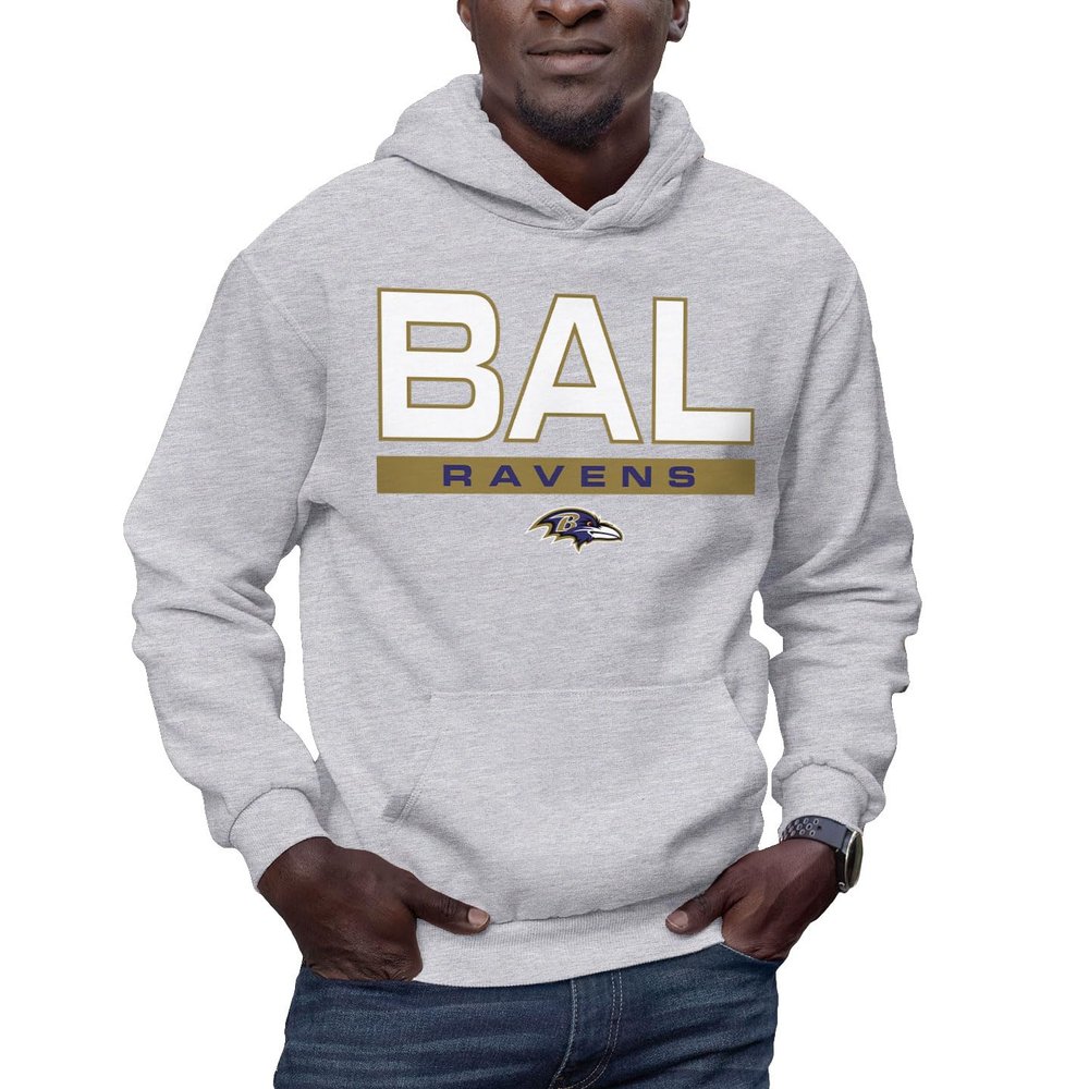 Hybrid Sports NFL - Baltimore Ravens - City Block - Men's and Women's Pullover Hooded Fleece Sweatshirt - Size Medium - Baltimore Ravens - Athletic Heather