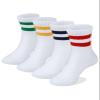 COTTON DAY Unisex School Kids Boys Girls Soft Cotton White Athletic Socks with Colorful Stripes 6-8 Years M (8) view 1
