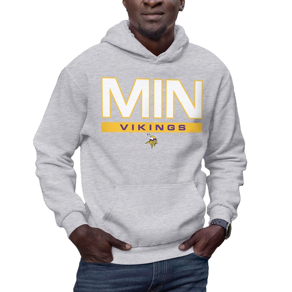 Hybrid Sports NFL - Minnesota Vikings - City Block - Men's and Women's Pullover Hooded Fleece Sweatshirt - Size 2 X-Large - Minnesota Vikings - Athletic Heather