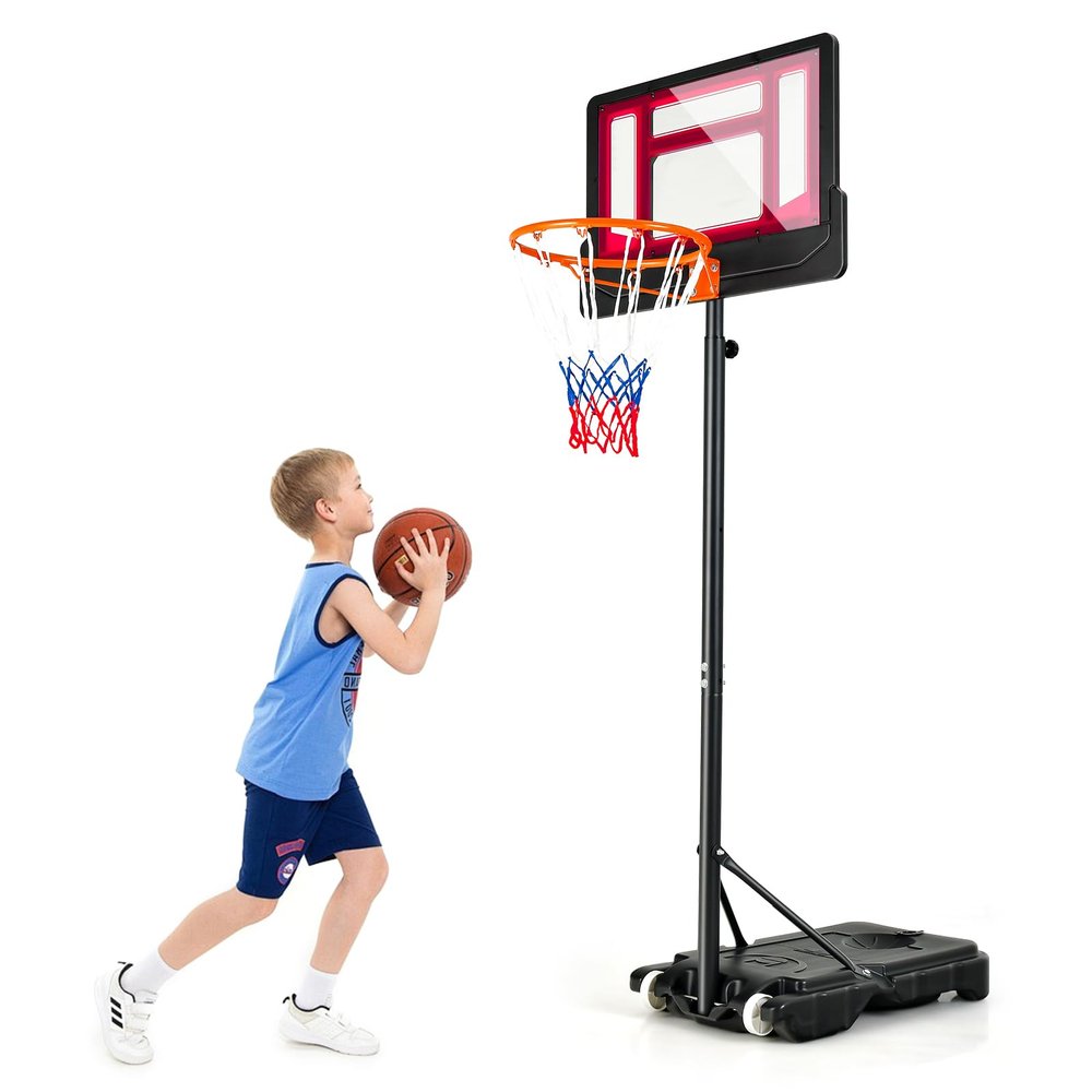 GYMAX Basketball Hoop, Adjustable Height 3-6.9 FT Portable Basketball Goal with Shatterproof Backboard, All-Weather Frame, Wheels, for Youth, Teens, Adult, Indoor Outdoor Gym