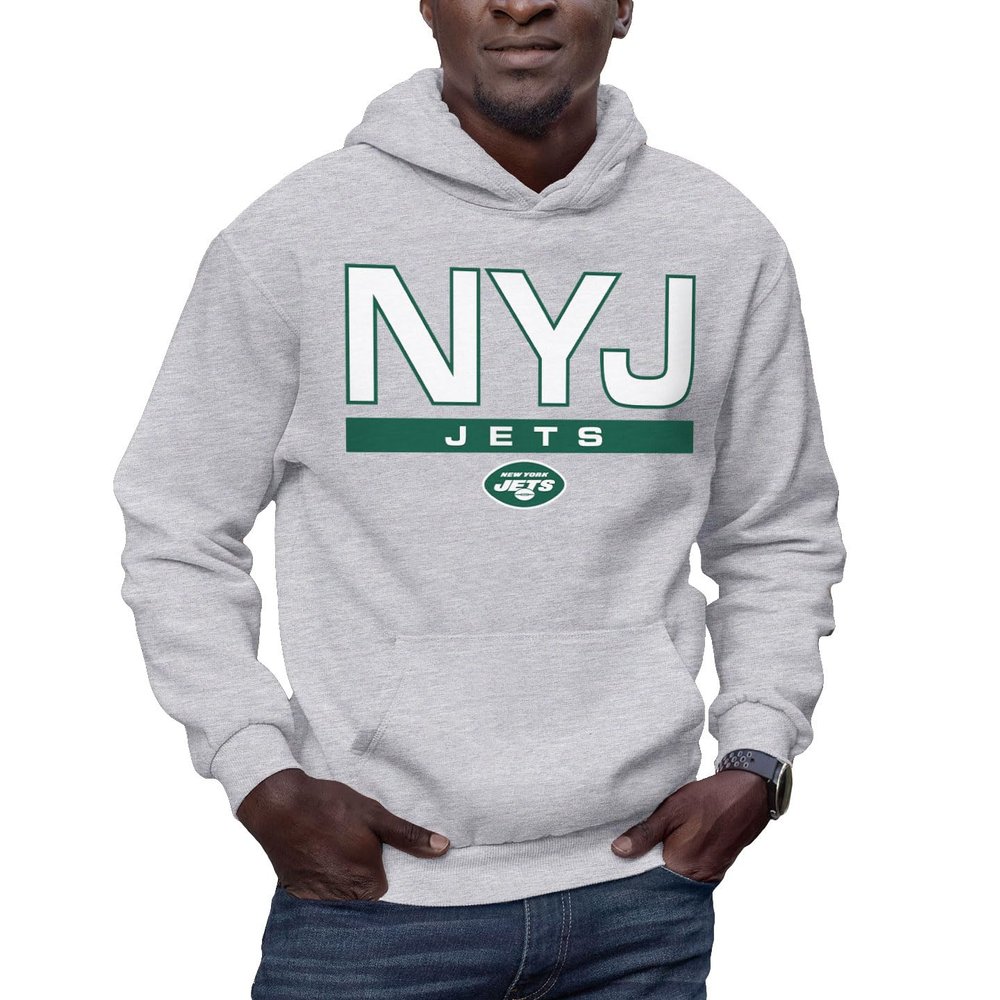 Hybrid Sports NFL - New York Jets - City Block - Men's and Women's Pullover Hooded Fleece Sweatshirt - Size Large - New York Jets - Athletic Heather