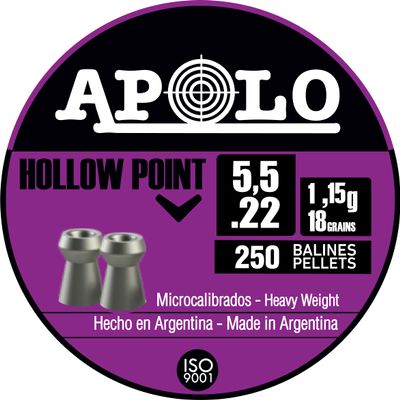 Apolo Hollow Point Airgun Pellets, 5.5mm.22 Caliber, E19701, Silver