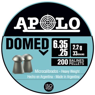 Apolo Domed Airgun Pellets, 6.35mm.25 Caliber, 33 Grains, E19912,Silver