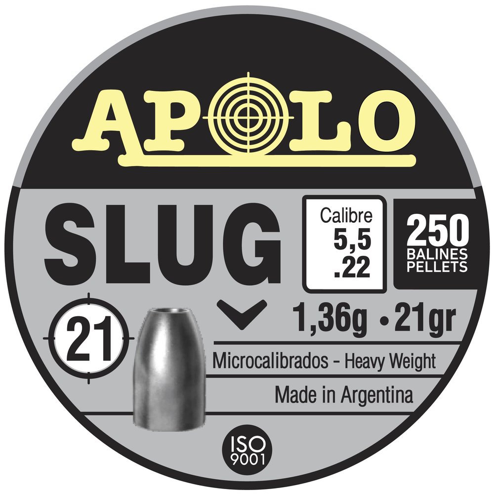 Apolo Slug Airgun Pellets, 5.5mm.22 Caliber, 21 Grains, E19300,Silver