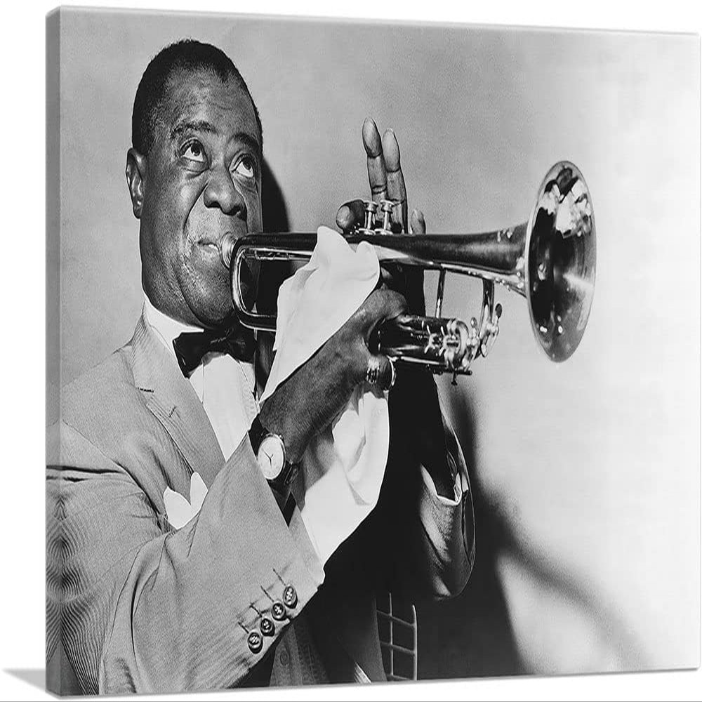 ARTCANVAS Louis Armstrong Jazz Trumpet New Orleans Louisiana Blues Music Lounge Canvas Art Print Stretched Framed Painting Picture Poster Giclee Wall Decor - 26" x 18" (0.75" Deep)