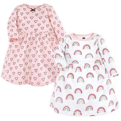 Hudson Baby Infant and Toddler Girl Cotton Dresses, Modern Rainbow, 12-18 Months