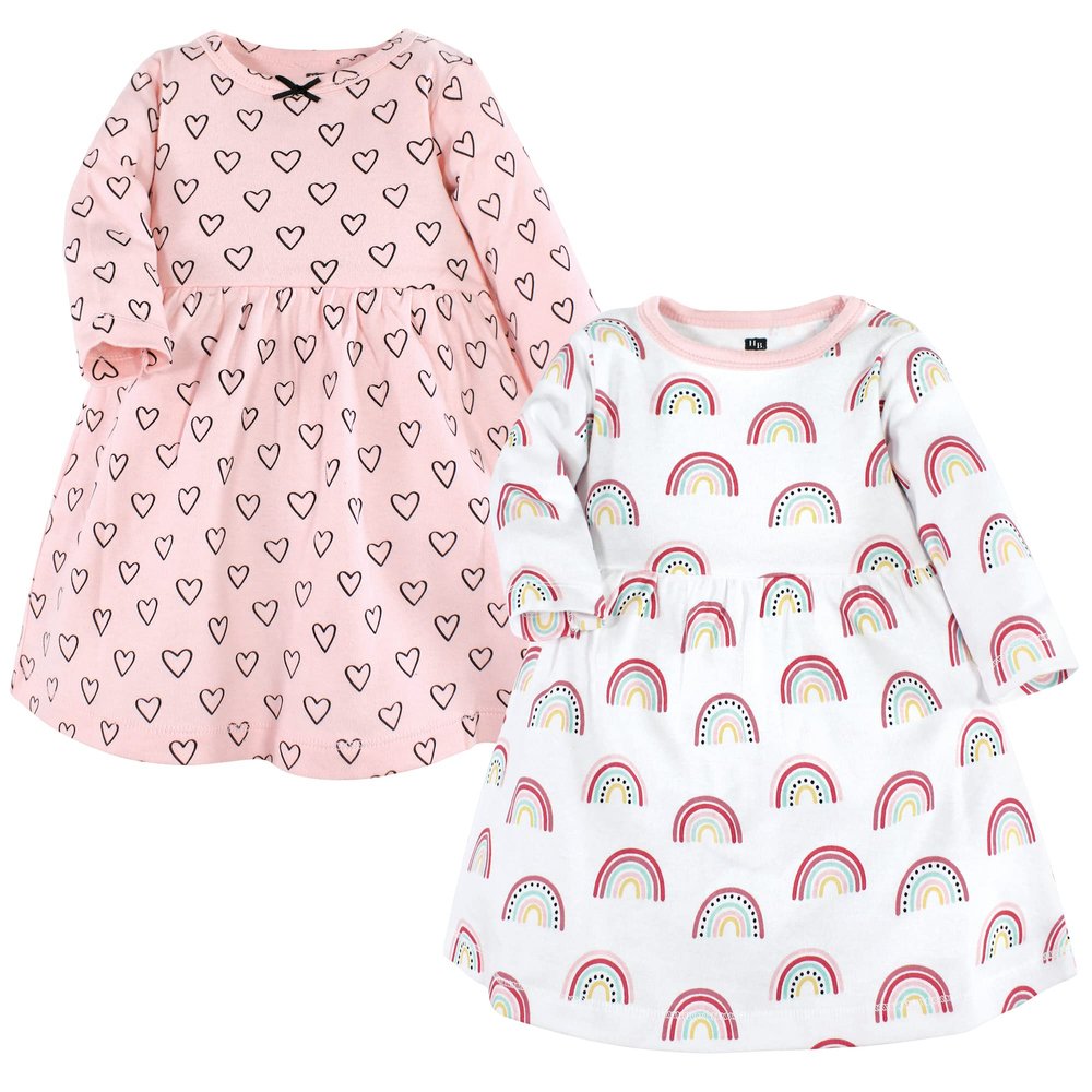 Hudson Baby Infant and Toddler Girl Cotton Dresses, Modern Rainbow, 12-18 Months