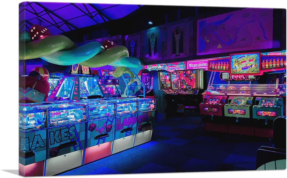 ARTCANVAS Colorful Arcade Pinball Machine Game Club Canvas Art Print Stretched Framed Painting Picture Poster Giclee Wall Decor - 40" x 26" (0.75" Deep)