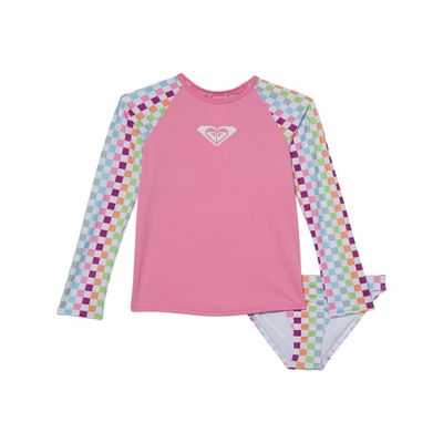 Roxy Girls' Rainbow Long Sleeve Rashguard Set, Bright White Check Check 233