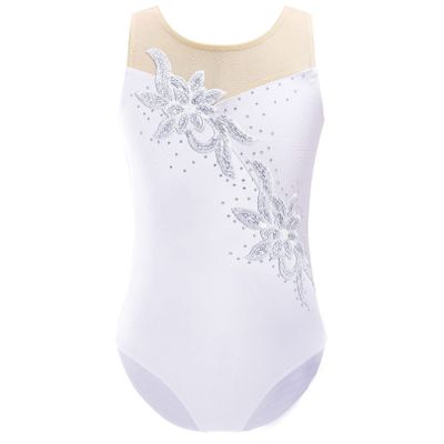 FEESHOW Gymnastics Leotards for Girls Sparkle Metallic Athletic Clothes Activewear One-Piece Skating Jumpsuit White 16 Years