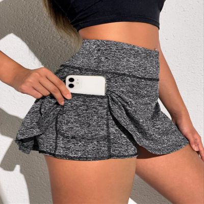 AKIOLOAS Women's Shorts Wide Waistband Skort with Phone Pocket Women's Shorts Shorts for Women (Color : Gray, Size : Medium)