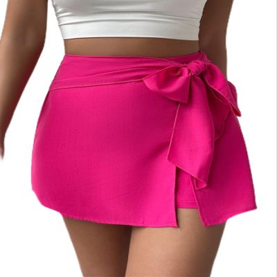 AKIOLOAS Women's Shorts Zip Back Knot Front Skort Women's Shorts Shorts for Women (Color : Hot Pink, Size : X-Small)