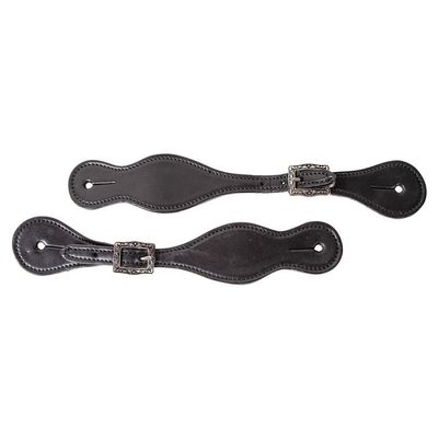 Double S Black Leather Spur Straps | Size Ladies | Perfect for Equestrian Shows | Conforms Comfortably to Boots | Durable Black Leather | Petite Antiqued Buckle | Ladies Sized