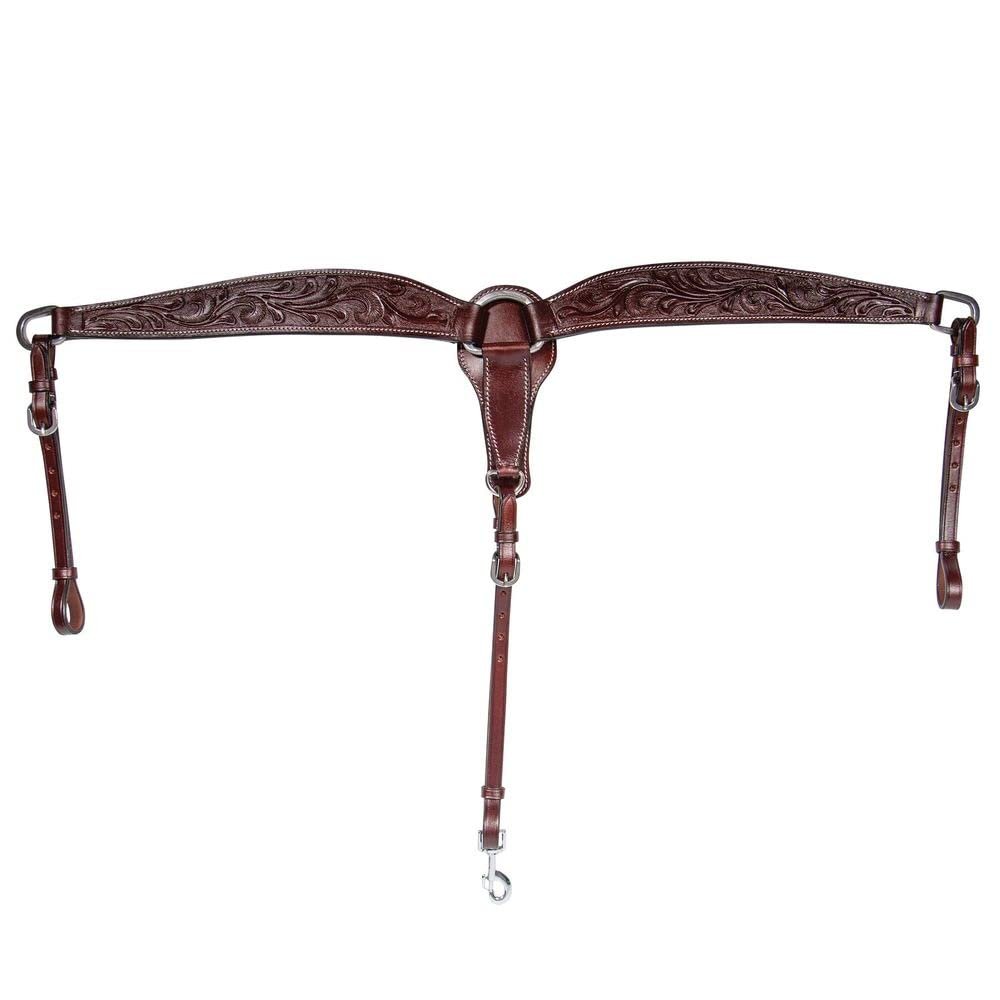 Double S Apache Breastcollar | Color Dark Oil | Perfect Companion for Trail Rides | Fully Hand-Tooled Leather | Stainless Steel Hardware | Easy On-and-Off | Adjustable Size