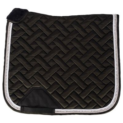 Schneiders Satin Dressage Pad with Bling | Color Black Upscale Dressage Pad | Basketweave Print | Comfortable Fit | Relief for Wither | Bling Accents