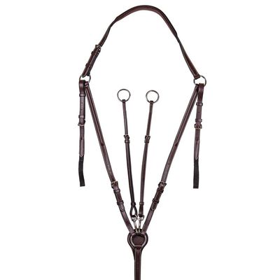 Joseph Sterling Raised Adjustable Breastplate with Running Martingale Attachment | Size Cob | 6-Way Adjustable | Finest English Leather | Padded for Comfort | Chestnut with White Stitching