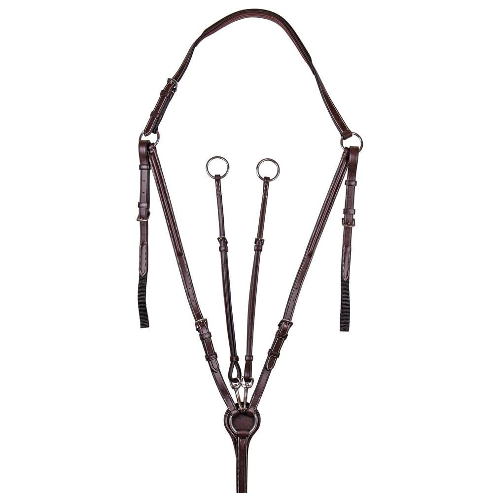 Joseph Sterling Raised Adjustable Breastplate with Running Martingale Attachment | Size Cob | 6-Way Adjustable | Finest English Leather | Padded for Comfort | Chestnut with White Stitching