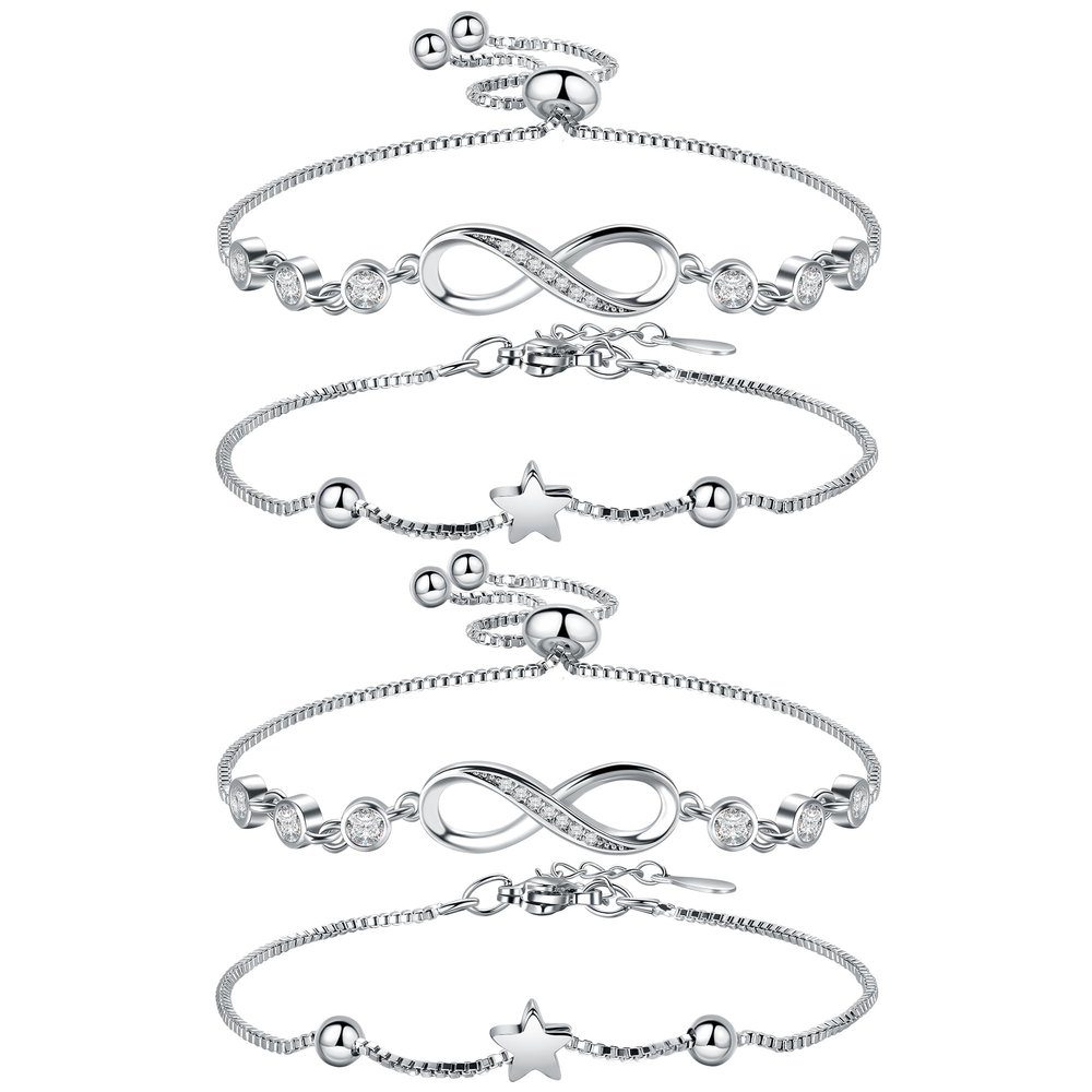 Silver Bracelet for Women,Mothers Day Gifts 925 Sterling Silver Tennis Link Bracelet Cubic Zirconia Classic Bracelet Dainty Silver Bracelets for Women Mom Grandma Sisters (GSZH-008)