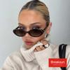 Breaksun Retro Oval Sunglasses for Women Men Fashion Small Oval Sunglasses 90s Vintage Shades (Black/Grey+ Leopard/Brown Gradient) view 3