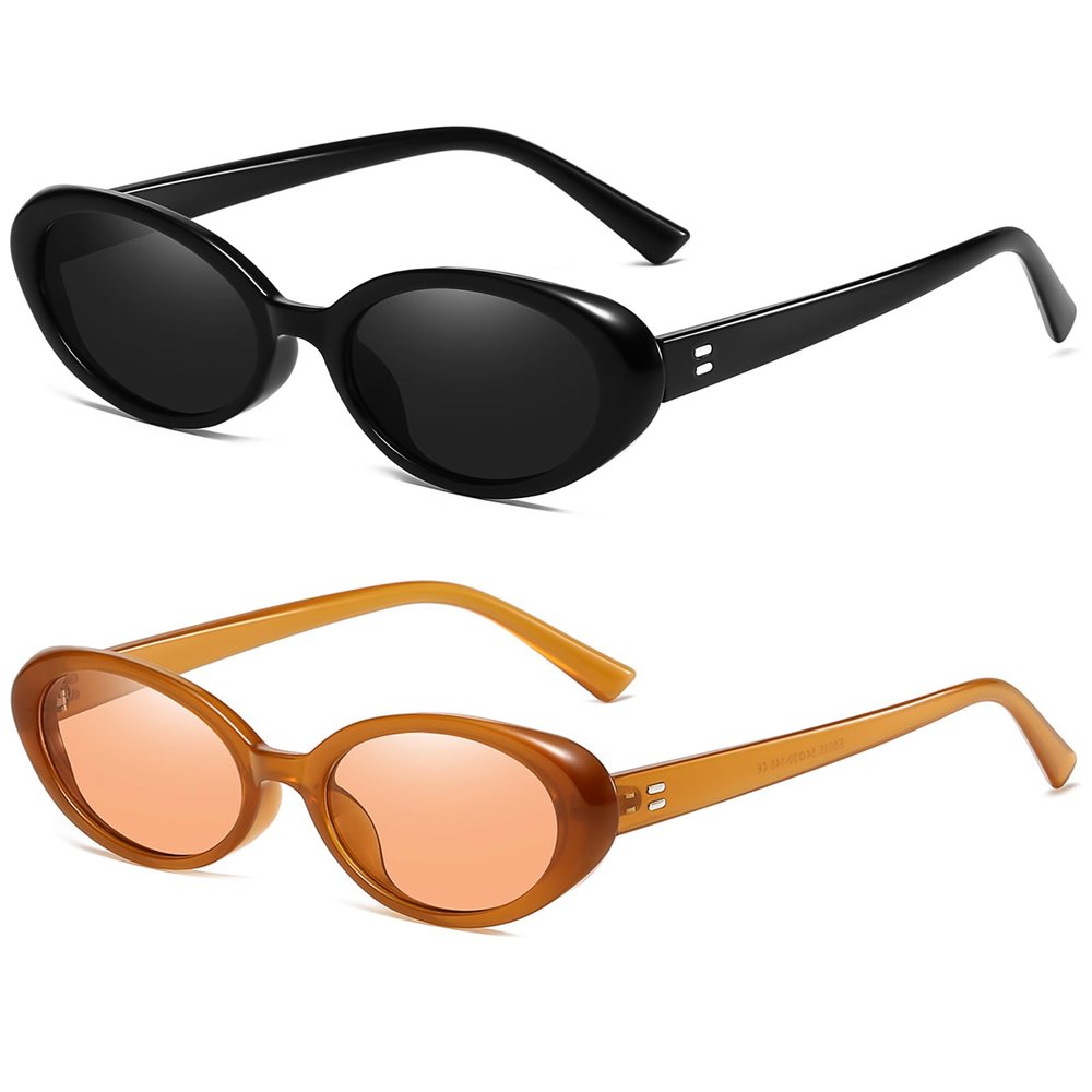 Breaksun Retro Oval Sunglasses for Women Men Fashion Small Oval Sunglasses 90s Vintage Shades (Black/Grey+ Brown/Brown)