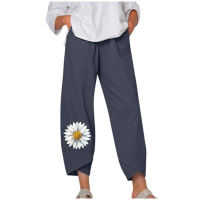 WABEOR Linen Capri Pants for Women Summer Dressy Loose Petite Wide Leg Pants Crop Casual Elastic Waist Petite Beach Pants Grey