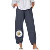 WABEOR Linen Capri Pants for Women Summer Dressy Loose Petite Wide Leg Pants Crop Casual Elastic Waist Petite Beach Pants Grey view 1