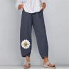 WABEOR Linen Capri Pants for Women Summer Dressy Loose Petite Wide Leg Pants Crop Casual Elastic Waist Petite Beach Pants Grey view 2