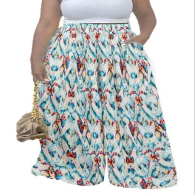 Euulin Flowy Pants for Women Casual High Waisted Wide Leg Palazzo Pants Trousers with Pocket Plus Size Oil Painting L