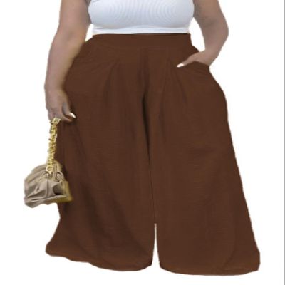 Euulin Flowy Pants for Women Casual High Waisted Wide Leg Palazzo Pants Trousers with Pocket Plus Size Brown XL