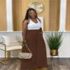 Euulin Flowy Pants for Women Casual High Waisted Wide Leg Palazzo Pants Trousers with Pocket Plus Size Brown XL view 2