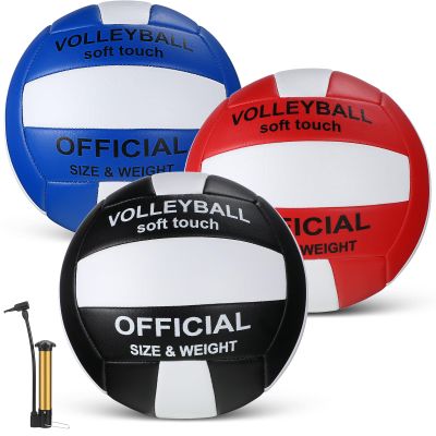 Honoson 3 Pack Official Size 5 Volleyball Balls with Pump PU Leather Soft Indoor Outdoor Volley Ball Training Game Beginner Practice Beach Pool Play Gym(Simple Color)