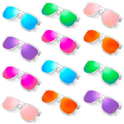 12 Pack Neon Party Bulk Sunglasses Adults, 80s Retro Clear Frame Mirror Sunglasses Party Favors