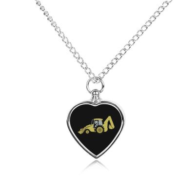 Construction Backhoe Digger Urn Necklace for Ashes Cremation Heart Jewelry Memorial Locket Pendant Keepsake One Size
