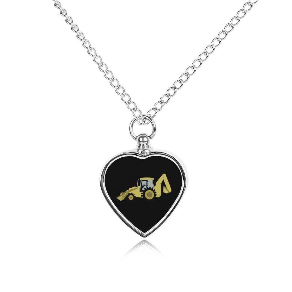 Construction Backhoe Digger Urn Necklace for Ashes Cremation Heart Jewelry Memorial Locket Pendant Keepsake One Size