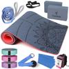 1/3 Yoga Mat Thick, Yoga Kit and Sets for Beginners Include High Density Mat with Multi-loops Strap, Blocks, Booty Resistance Band Set & Door Anchor (9MM, BLUE&RED) view 1