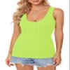 Afibi Womens Scoop Neck Henley Tank Tops Low Cut Solid Sexy Summer Sleeveless Button Down Shirts (X-Large, Neon Apple) view 4