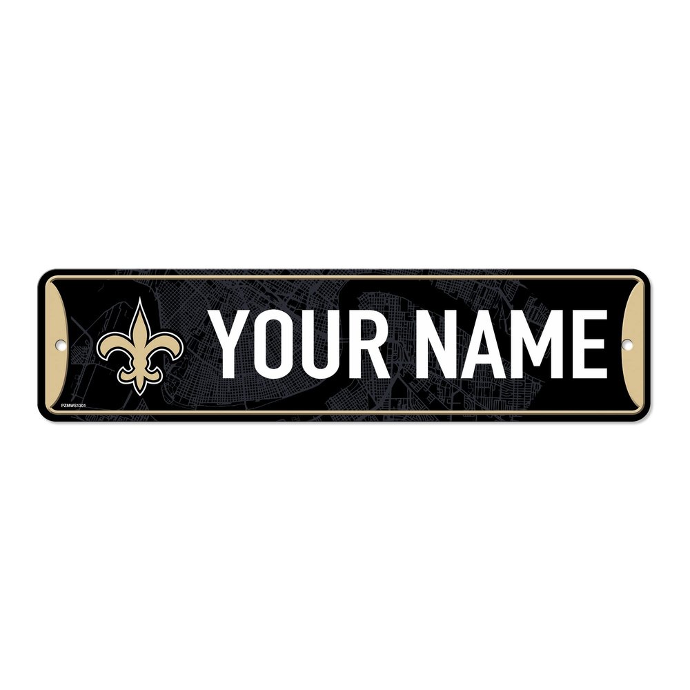Rico Industries NFL Football New Orleans Saints Primary Personalized Metal Street Sign 4" x 15" Home Dcor - Bedroom - Office - Man Cave