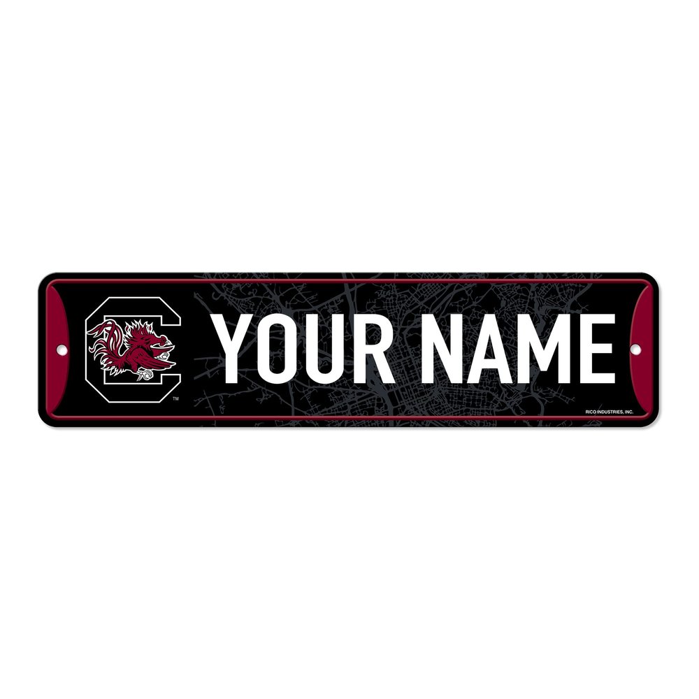 Rico Industries NCAA South Carolina Gamecocks Primary Personalized Metal Street Sign 4" x 15" Home Dcor - Bedroom - Office - Man Cave