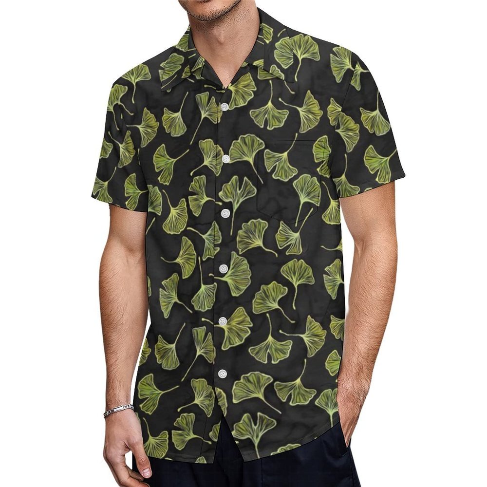 Ginkgo Leaves Short Sleeve Shirt for Men Button Down Top Causal Beach Tee with Pocket