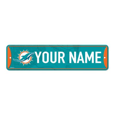 Rico Industries NFL Football Miami Dolphins Primary Personalized Metal Street Sign 4" x 15" Home Dcor - Bedroom - Office - Man Cave