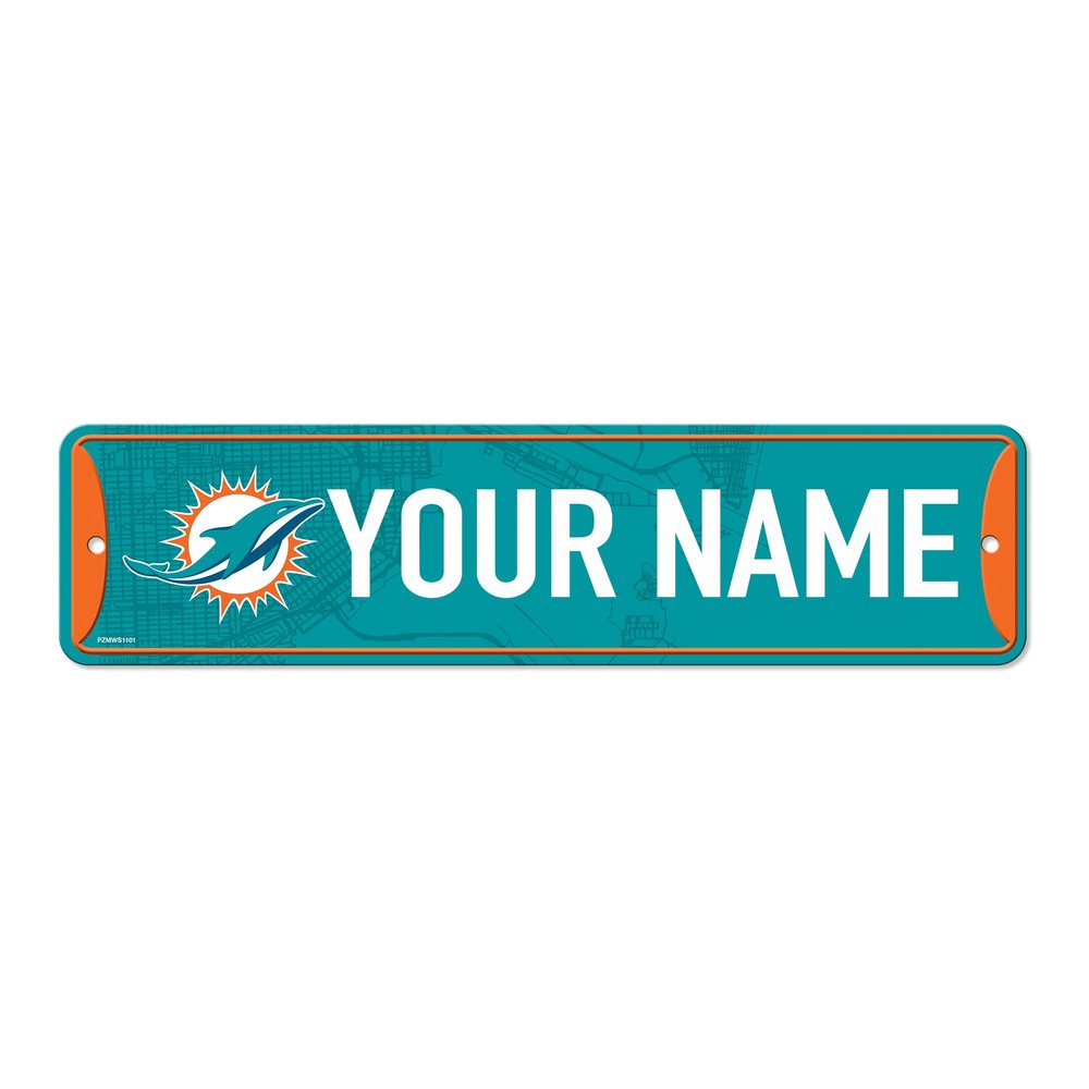 Rico Industries NFL Football Miami Dolphins Primary Personalized Metal Street Sign 4" x 15" Home Dcor - Bedroom - Office - Man Cave