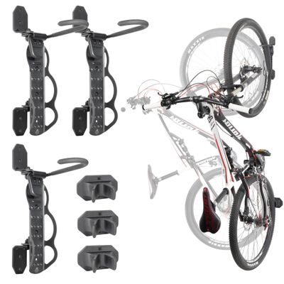 BIKE HAND Swivel Bicycle Wall Hanger - Vertical Hook Wall Mount Holder - Indoor Garage Storage Bicycle Rack for MTB & Road Bikes - Max. Tire Width 2.3" - 3 Pack