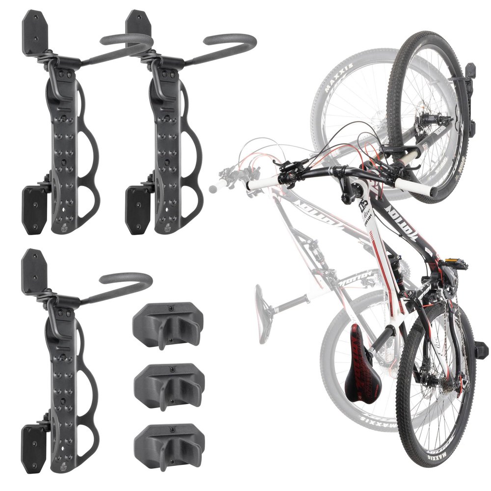 BIKE HAND Swivel Bicycle Wall Hanger - Vertical Hook Wall Mount Holder - Indoor Garage Storage Bicycle Rack for MTB & Road Bikes - Max. Tire Width 2.3" - 3 Pack